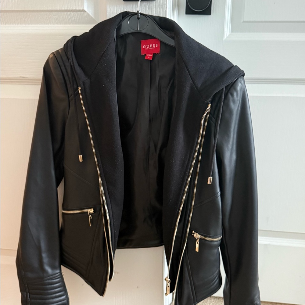 Guess Black Leather Moto Jacket